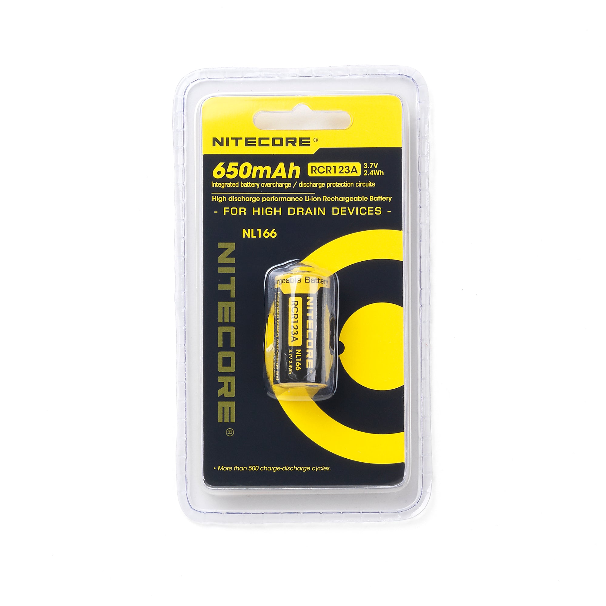 Nitecore NL166 RCR123A 16340 650mAh Battery - Protected Button Top