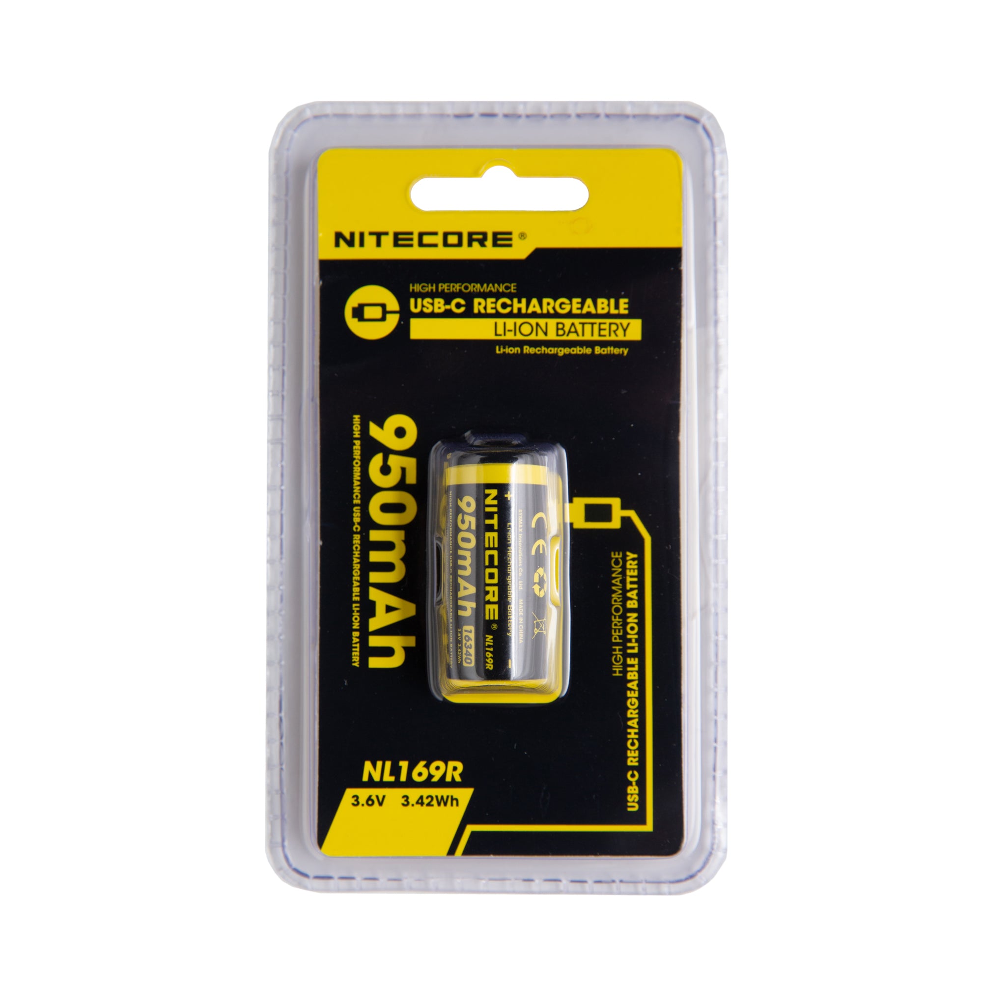 Nitecore 16340 NL169R 950mAh USB-C Rechargeable Battery