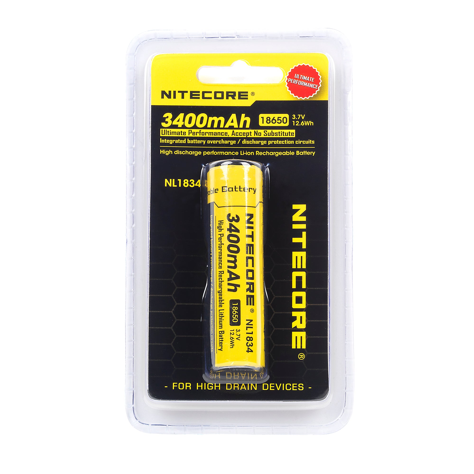 Nitecore NL1834 Protected 18650 Battery 3400mAh Button Top