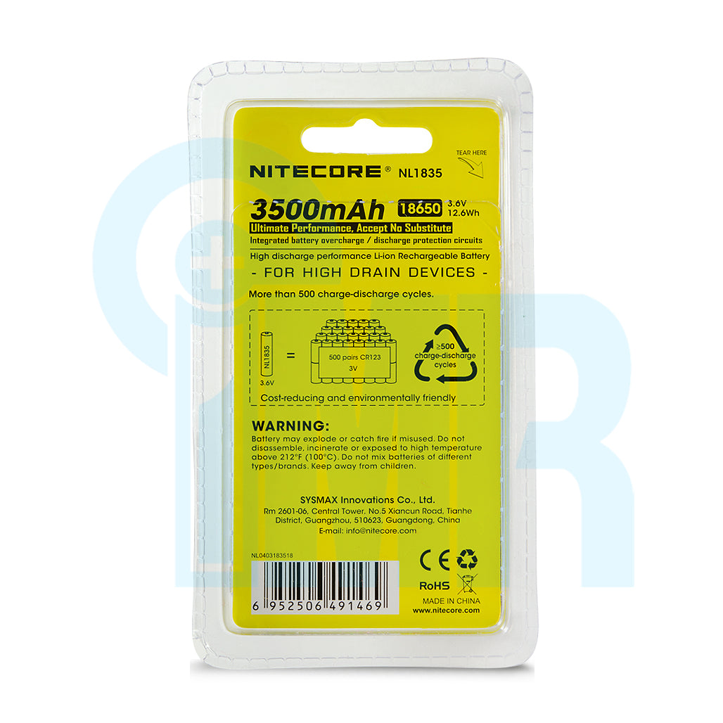 Nitecore NL1835 18650 3500mAh Battery - Protected Button Top