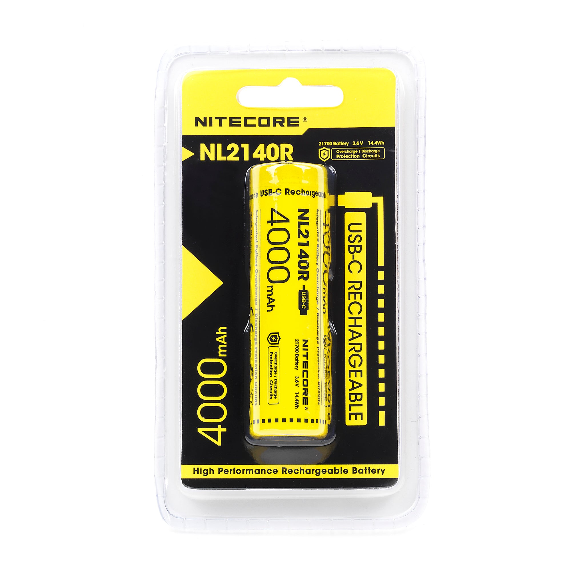 Nitecore NL2140R 21700 4000mAh USB-C Battery - Protected Button Top