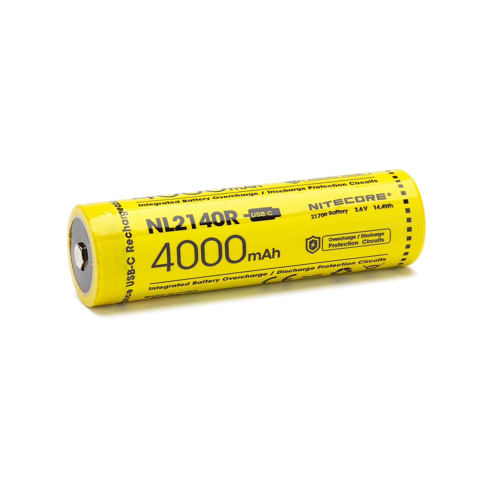 Nitecore NL2140R 21700 4000mAh USB-C Battery - Protected Button Top